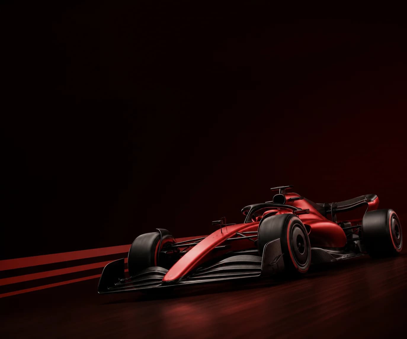 Red open-wheel race car used in Race Control race-week artwork